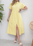 CHOUYATOU Women's Summer Striped Midi Long Shirt Dress Casual Loose Short Sleeve Button Down Dress