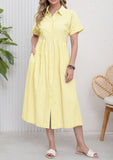CHOUYATOU Women's Summer Striped Midi Long Shirt Dress Casual Loose Short Sleeve Button Down Dress