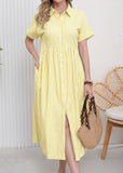 CHOUYATOU Women's Summer Striped Midi Long Shirt Dress Casual Loose Short Sleeve Button Down Dress