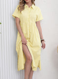 CHOUYATOU Women's Summer Striped Midi Long Shirt Dress Casual Loose Short Sleeve Button Down Dress