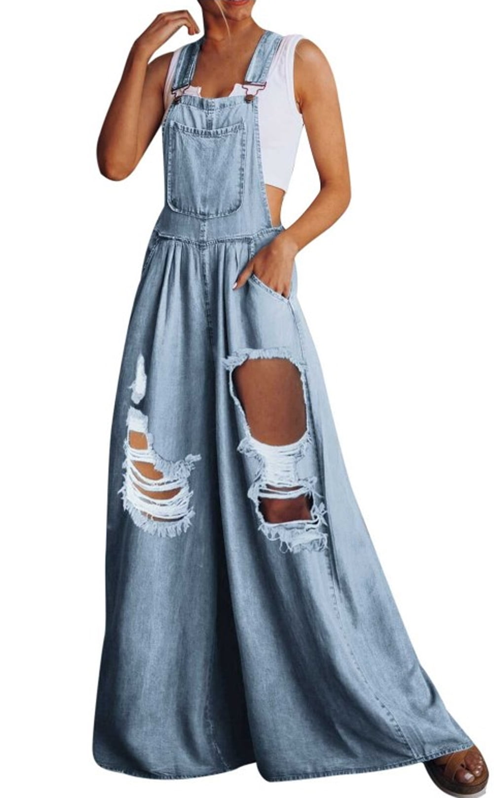 Chouyatou Women Fashion Casual Solid Pocket Spaghetti Strap Loose Jumpsuits