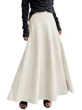 CHOUYATOU Women's Elegant Ruffle Faux Suede Leather Skirt High Waisted A Line Fall Winter Maxi Long Skirt