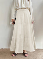 CHOUYATOU Women's Elegant Ruffle Faux Suede Leather Skirt High Waisted A Line Fall Winter Maxi Long Skirt
