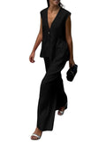 CHOUYATOU Women's Casual 2 Piece Outfits Peplum Ruffle Tank Top Wide leg Long Palazzo Pants Matching Set