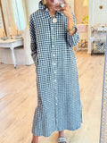 CHOUYATOU Women's Casual Loose Button Down Plaid Shirt Dress Long Sleeve Side Slit Cotton Gingham Maxi Dress
