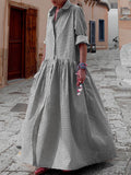 CHOUYATOU Women's Retro Plaid Button Down Maxi Shirt Dress Long Sleeve Button Up Gingham Swing Long Dress
