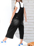 chouyatou Women Loose Adjustable Strap Denim Bib Overall Jeans Distressed Wide Leg Baggy Overalls Jumpsuit