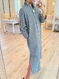 CHOUYATOU Women's Casual Loose Button Down Plaid Shirt Dress Long Sleeve Side Slit Cotton Gingham Maxi Dress
