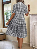 CHOUYATOU Women's Plaid Short Sleeve Button Down Shirt Dress Retro Gingham Button Up Tunic Midi Long Dress