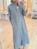 CHOUYATOU Women's Casual Loose Button Down Plaid Shirt Dress Long Sleeve Side Slit Cotton Gingham Maxi Dress