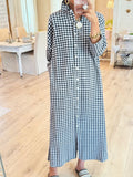 CHOUYATOU Women's Casual Loose Button Down Plaid Shirt Dress Long Sleeve Side Slit Cotton Gingham Maxi Dress