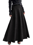 CHOUYATOU Women's Elegant Ruffle Faux Suede Leather Skirt High Waisted A Line Fall Winter Maxi Long Skirt
