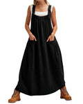 chouyatou Women's Cargo Overall Dress Sleeveless Adjustable Strap Safari Maxi Jumper Dress with Pockets