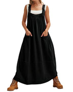 chouyatou Women's Cargo Overall Dress Sleeveless Adjustable Strap Safari Maxi Jumper Dress with Pockets