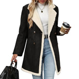 CHOUYATOU Women's Winter Notch Lapel Double Breasted Peacoat Sherpa Fleece Lined Faux Suede Jacket Coat
