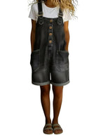 Chouyatou Women's Y2K Denim Shortalls Button Front Wide Leg Loose Bib Jean Overalls Shorts Romper Jumpsuits Vintage