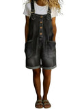 CHOUYATOU Women's Y2K Denim Shortalls Button Front Wide Leg Loose Bib Jean Overalls Shorts Romper Jumpsuits Vintage