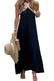 Chouyatou Womens Criss Cross Halter Neck Dress Sleeveless Sexy Backless Boho Maxi Long Cotton Linen Dress