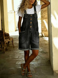 CHOUYATOU Women's Y2K Denim Shortalls Button Front Wide Leg Loose Bib Jean Overalls Shorts Romper Jumpsuits Vintage