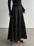 CHOUYATOU Women's Elegant Ruffle Faux Suede Leather Skirt High Waisted A Line Fall Winter Maxi Long Skirt