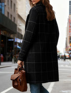 CHOUYATOU Womens Winter Notched Collar Mid Long Plaid Wool Trench Coat  Wool Peacoat,Wool Blend,Single Breasted,Overcoat,Outerwear,Winter Warm,Checkered Print,Dressy,Outfits,Lapel Collar