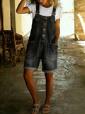 CHOUYATOU Women's Y2K Denim Shortalls Button Front Wide Leg Loose Bib Jean Overalls Shorts Romper Jumpsuits Vintage