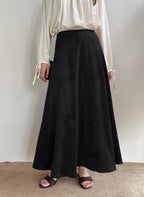 CHOUYATOU Women's Elegant Ruffle Faux Suede Leather Skirt High Waisted A Line Fall Winter Maxi Long Skirt