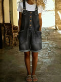 CHOUYATOU Women's Y2K Denim Shortalls Button Front Wide Leg Loose Bib Jean Overalls Shorts Romper Jumpsuits Vintage