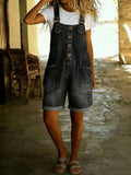 CHOUYATOU Women's Y2K Denim Shortalls Button Front Wide Leg Loose Bib Jean Overalls Shorts Romper Jumpsuits Vintage