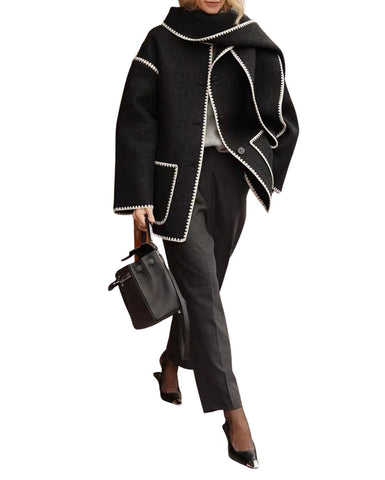 Chouyatou Women Long Cardigan Notched Collar Button Down Loose Fit Knit Blazer Sweater Jacket