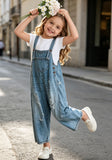 KIMWISDOM  Girls Loose Denim Bib Overalls Jeans 4-14 Years Distressed Wide Leg Baggy Overalls Jumpsuit