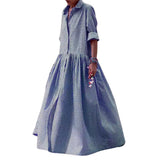 CHOUYATOU Women's Retro Plaid Button Down Maxi Shirt Dress Long Sleeve Button Up Gingham Swing Long Dress
