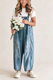 KIMWISDOM  Girls Loose Denim Bib Overalls Jeans 4-14 Years Distressed Wide Leg Baggy Overalls Jumpsuit
