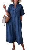 CHOUYATOU Women's 2026 Summer Short Sleeve Denim Shirt Dress Midi Long Western Business Casual Jean Dress