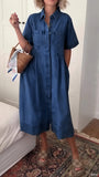 CHOUYATOU Women's 2026 Summer Short Sleeve Denim Shirt Dress Midi Long Western Business Casual Jean Dress