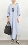 chouyatou Women's Casual Long Sleeve Button Down Loose Striped Cotton Maxi Shirt Dress