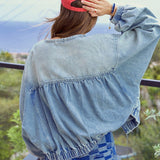 CHOUYATOU Women Spring Fall Oversized Jean Jacket Trendy Lightweight Y2K Floral Denim Bomber Jacket Coat