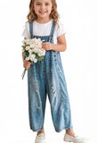 KIMWISDOM  Girls Loose Denim Bib Overalls Jeans 4-14 Years Distressed Wide Leg Baggy Overalls Jumpsuit