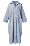chouyatou Women's Casual Long Sleeve Button Down Loose Striped Cotton Maxi Shirt Dress