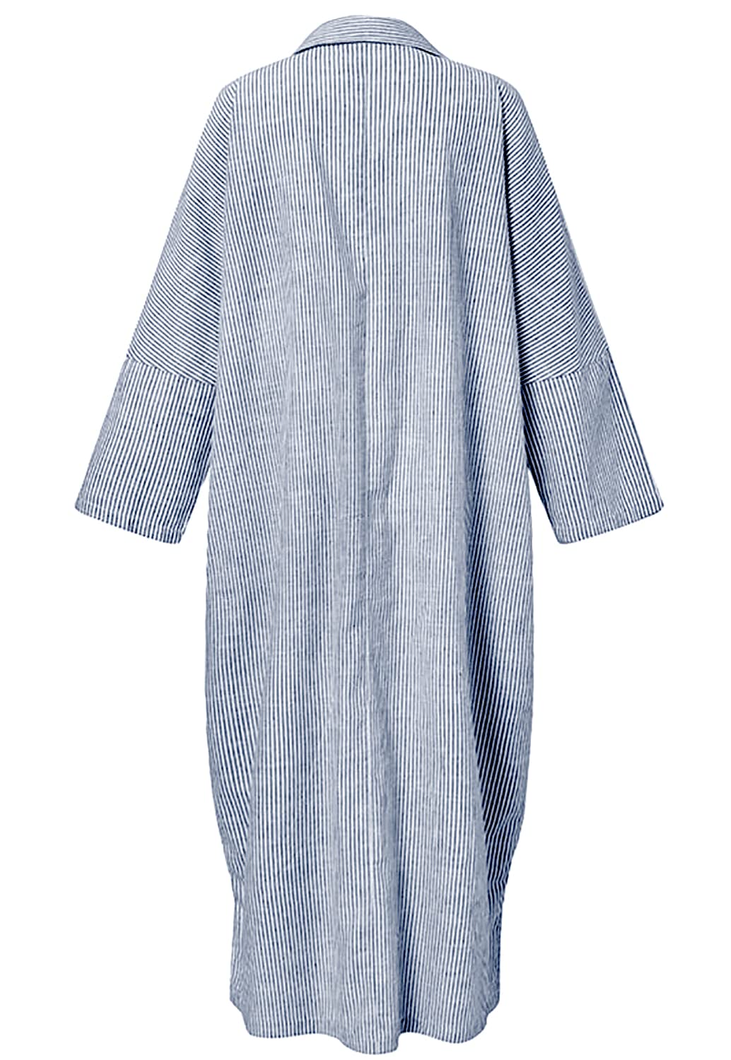Chouyatou Women's Casual Long Sleeve Button Down Loose Striped Cotton Maxi Shirt Dress