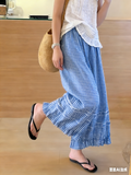 CHOUYATOU Women 2026 Summer Ruffle Hem Crop Cotton Linen Pants Beach Plaid Gingham Wide Leg Pants Palazzos