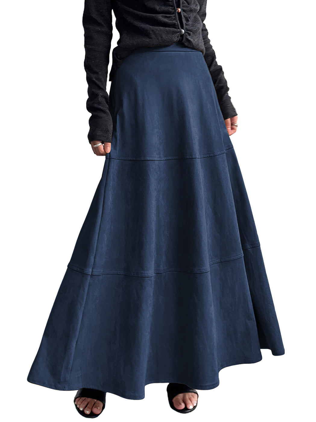 CHOUYATOU Women's Elegant Ruffle Faux Suede Leather Skirt High Waisted A Line Fall Winter Maxi Long Skirt