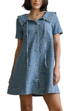 CHOUYATOU Women's Leopard Print Short Sleeve denim Dress Button Down Peter Pan Collar Midi Jean Dress