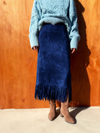 CHOUYATOU Women's Fringe Trim Faux Suede Skirt High Waisted Pencil Dressy Fall Winter Midi Long Skirt