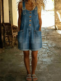 CHOUYATOU Women's Y2K Denim Shortalls Button Front Wide Leg Loose Bib Jean Overalls Shorts Romper Jumpsuits Vintage