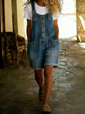 CHOUYATOU Women's Y2K Denim Shortalls Button Front Wide Leg Loose Bib Jean Overalls Shorts Romper Jumpsuits Vintage