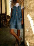 CHOUYATOU Women's Y2K Denim Shortalls Button Front Wide Leg Loose Bib Jean Overalls Shorts Romper Jumpsuits Vintage