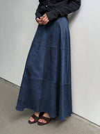 CHOUYATOU Women's Elegant Ruffle Faux Suede Leather Skirt High Waisted A Line Fall Winter Maxi Long Skirt