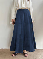 CHOUYATOU Women's Elegant Ruffle Faux Suede Leather Skirt High Waisted A Line Fall Winter Maxi Long Skirt