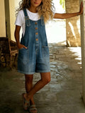 CHOUYATOU Women's Y2K Denim Shortalls Button Front Wide Leg Loose Bib Jean Overalls Shorts Romper Jumpsuits Vintage